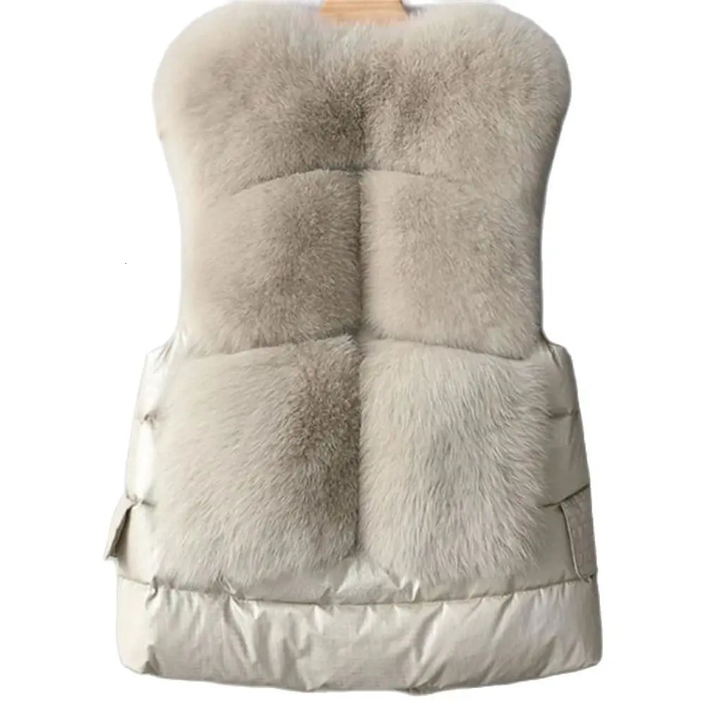 Womens Sleeveless Jacket Artificial Fur Coat Winter Korean Fashion Female Waistcoat Outerwear Warm White Duck Down Vests Gilet 241205