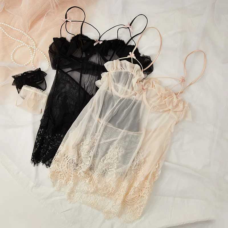 Wriufred Sexy night dress lace sexy pajamas temptation extreme passion hot lingerie set steel ring gathered sling brasXJ241205