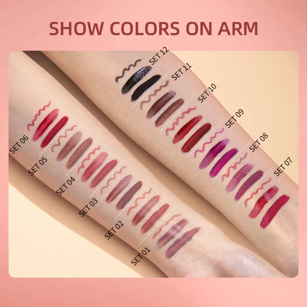 3pcs Matte Liquid Lipstick+Lip Liner Set Lip Glaze Makeup Nude Black Red Velvet Lip Gloss Long Lasting Lip Tint Cosmetics KitsXJ241205