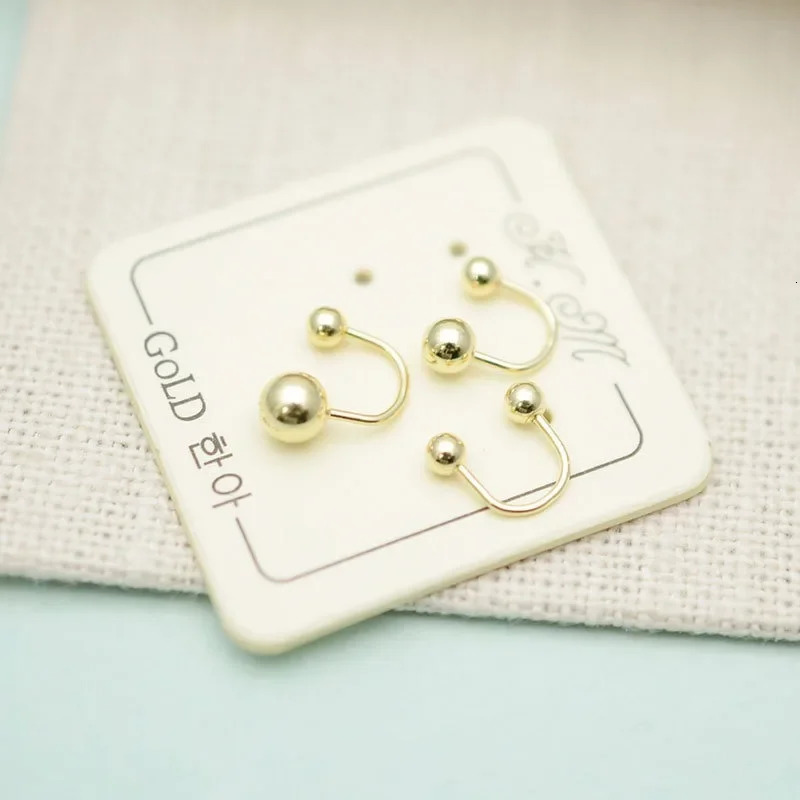 Solid 14k gold round horseshoe shaped earrings with screw back perforated jewelry genuine AU585 gold stud earrings Korean Japanese style 241205