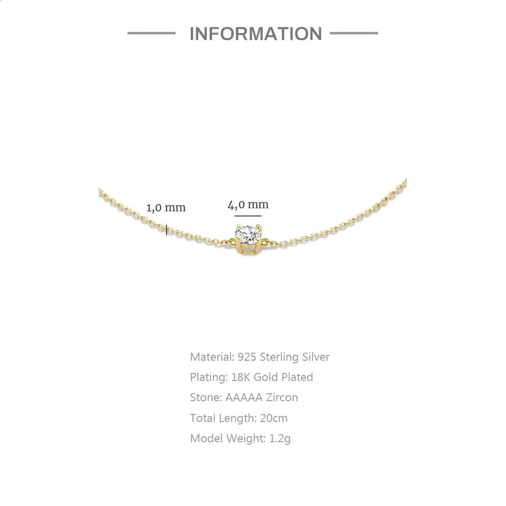 Aide 925 Sterling Silver Single Round White Zircon Chain Bracelets For Women 18K Gold Plated Simple Bracelet Temperament Jewelry 241122