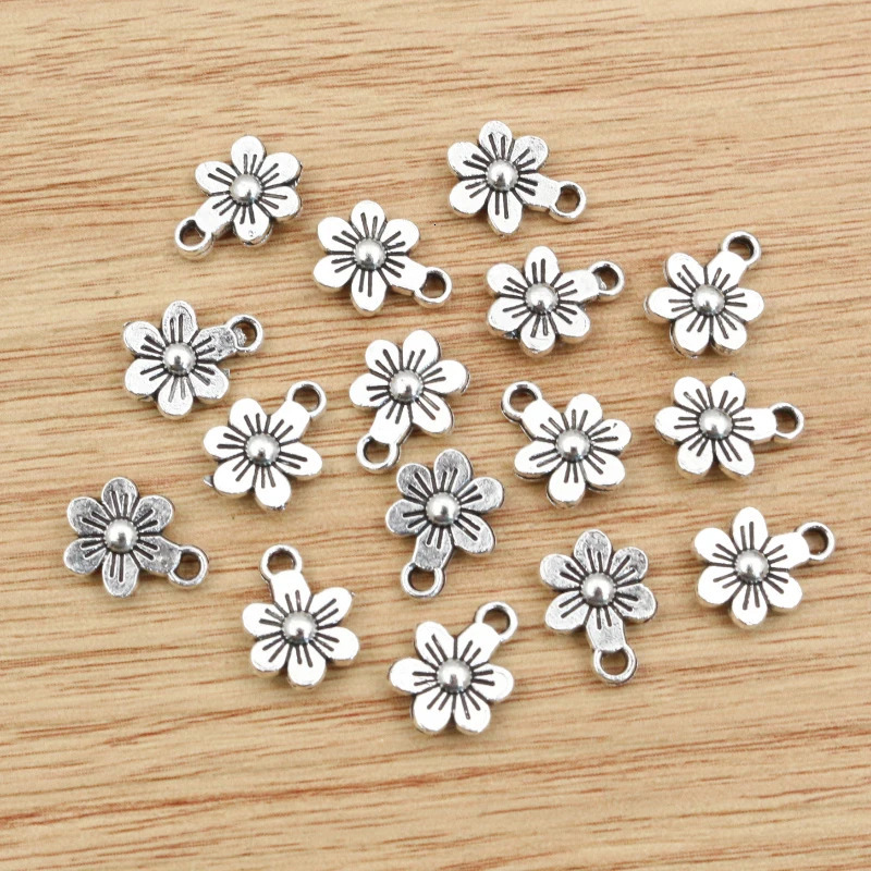 20pcs 12x9mm Flower Charms Double Sided Antique Making Pendant fitBronze Gold Vintage Silver colorDIY Handmade Jewelry 241122
