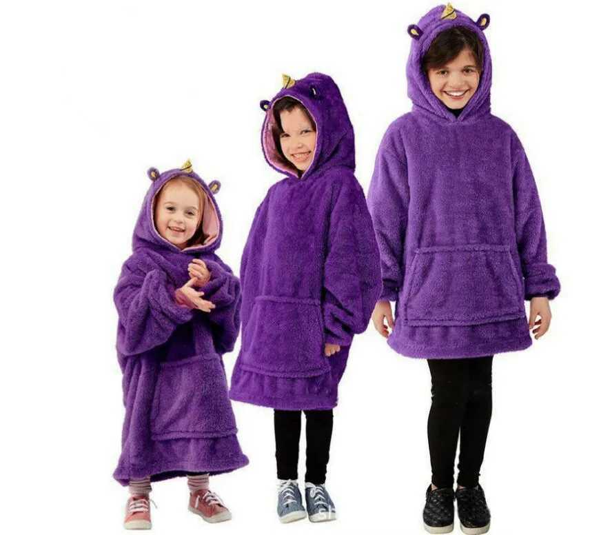 Pajamas Childrens Hoodie Kids Boy Girl Pet Folded Plush Doll Hooded Blanket Sweatshirt Shape Fleece Cartoon Pajamas Coats For Gift H241205