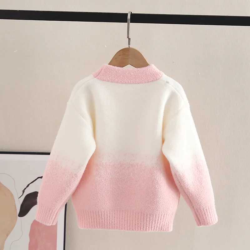 Sweater Girl Elegant Butterfly Pattern Knitted Zipper O-neck Fur Casual Childrens Top Keep Girls Warm Knitted HY07261 W241205
