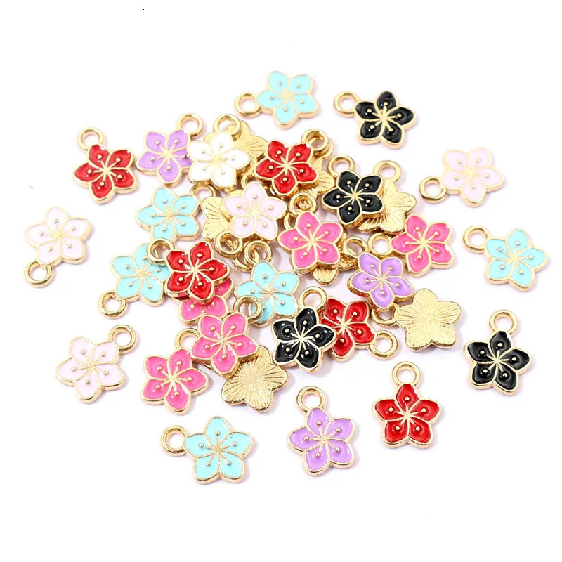 50Pcs 11x9mm Small Alloy Flower Charms Pendants Multi Colors For DIY Bracelet Necklaces Jewelry Making Accessories 241122