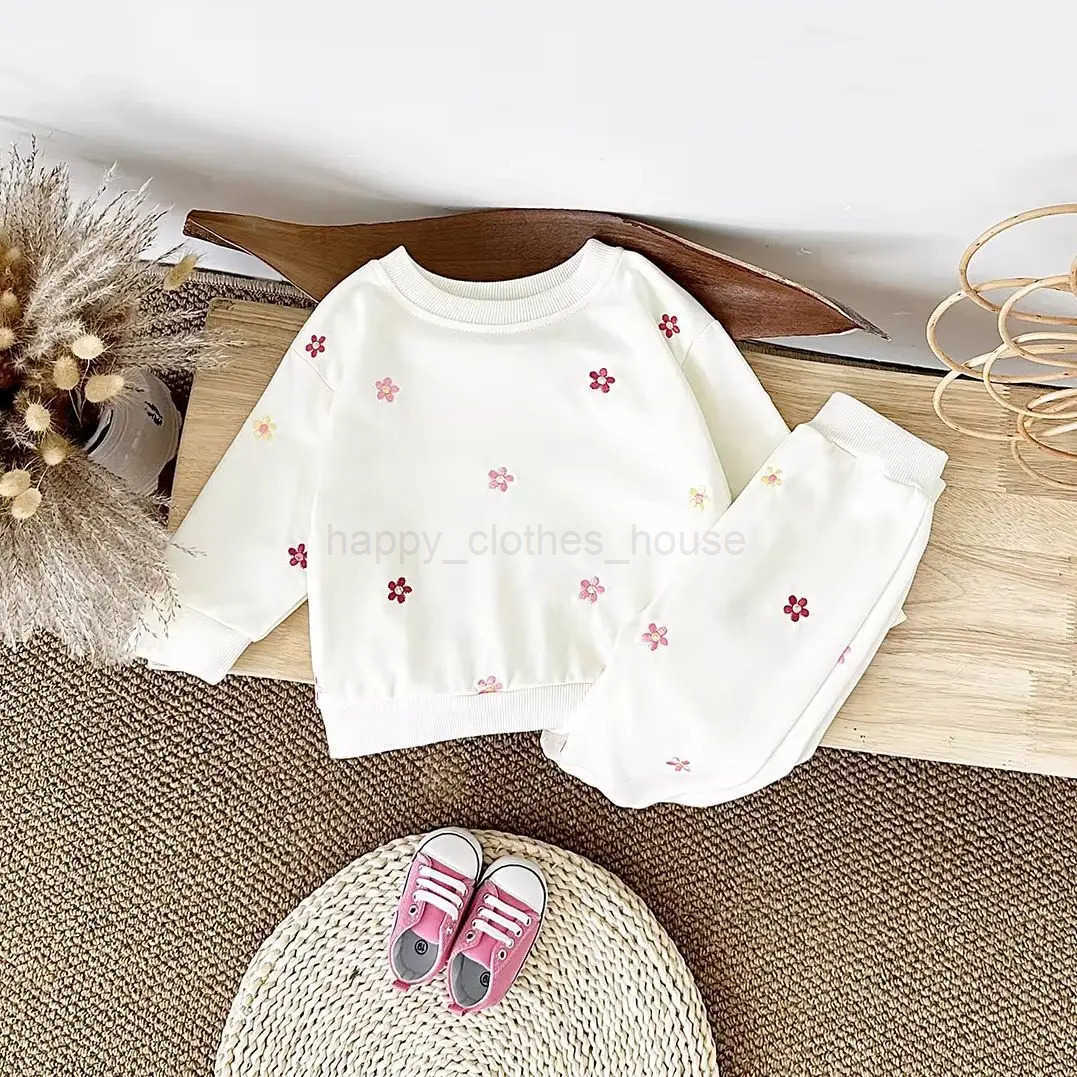 2024 Winter Baby Clothes Set Warm Pure Cotton Warm Fall Basic Clothes Flower Embroidery Split Two-Piece Set Baby Girls HomewearXJ241205