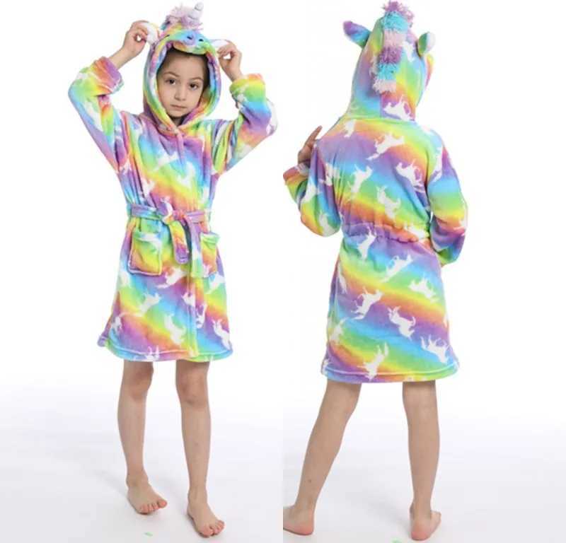 Pajamas Children Bathrobe For Girls Kigurum Pyjamas Kids Colar Fleece Boys Bathrobes Nightgown Baby Sleepwear Hooded Bath Robe H241205