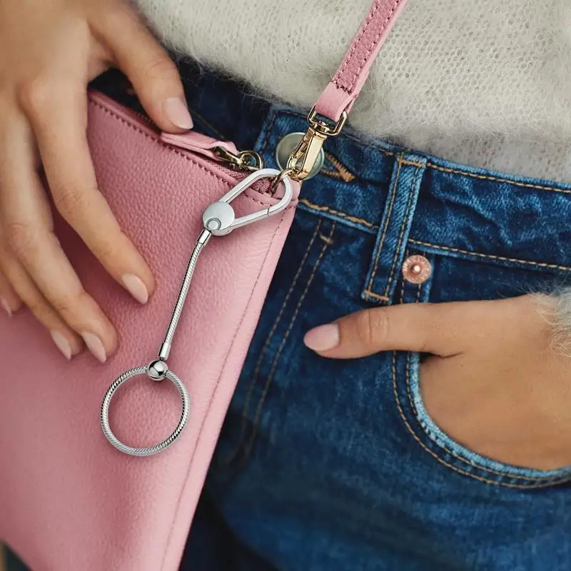 Dangle Charm 925 Sterling Silver Moment Key Ring Small Bag Holder Fit Original For Women DIY Jewelry 241122