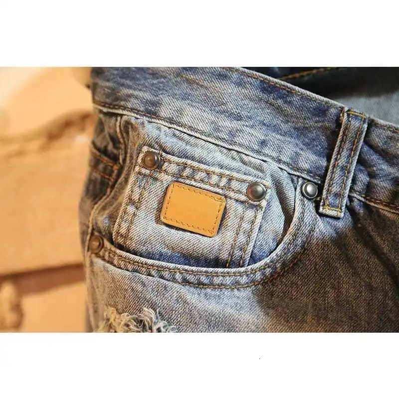 Mens Summer Jeans Fashion Streetwear Cowboy Patch Hole Mens Five Short Jeans Knee-length Casual Denim Shorts 241205