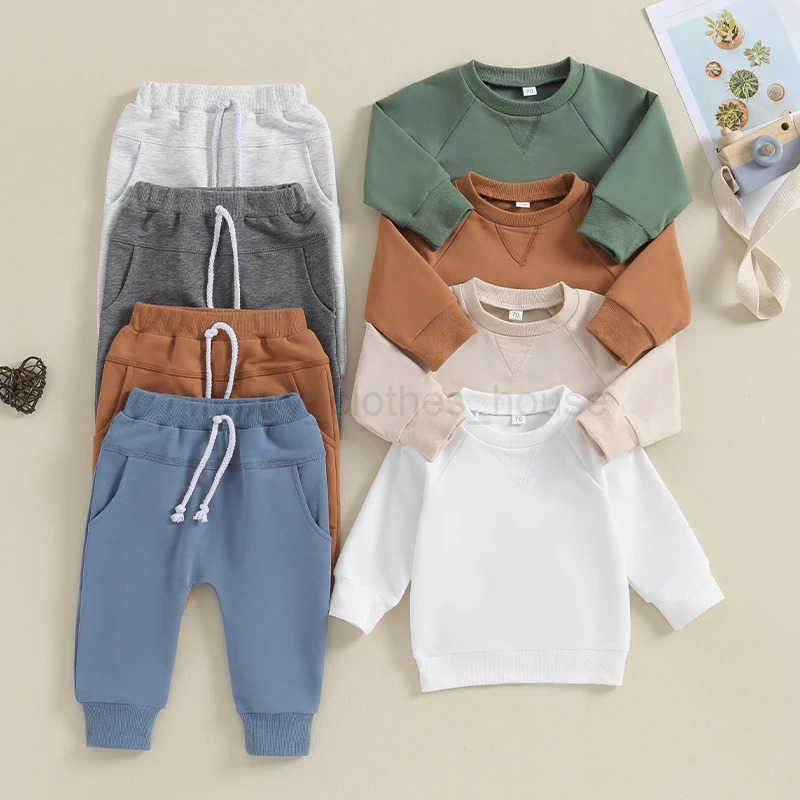 Spring Autumn 0-3Years Newborn Baby Boy 2PCS Clothes Set Solid Color Sweatshirt Pants Toddler Clothes Outfit Baby CostumeXJ241205