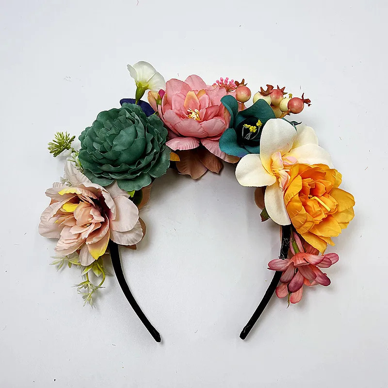 Artificial Fabric Flower Headband For Women Bridal Wedding Simulation Rose Crown Party Mexican Headdress Carnival Decoration 241122