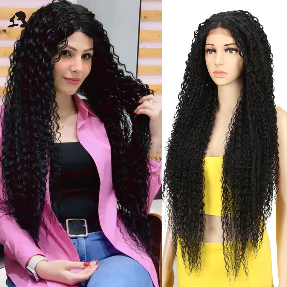 Noble Synthetic 38 Inch Long Curly For Women Cosplay Feminino Lace Front Ombre Blonde Wig Heat Resistant Wigs