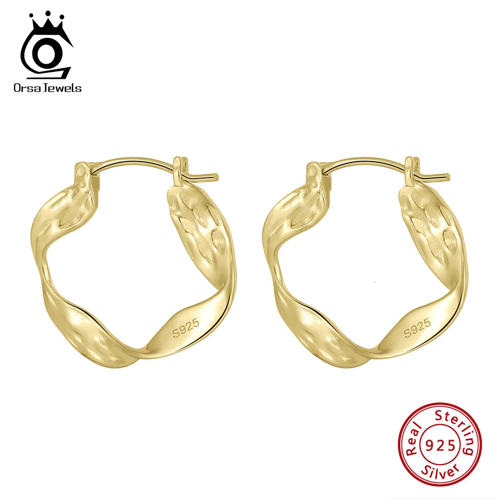 ORSA JEWELS Irregular Wave Line Simple Retro Earrings 925 Pure Silver Personalized Round Wave Ring Earrings 241205