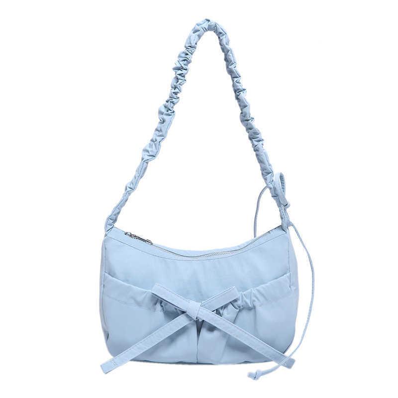 Korean Version New Bow Crossbody Bag Pleated Drawstring Single Shoulder Dumpling Bags Large Capacity Sweet Hobo Tote 241205