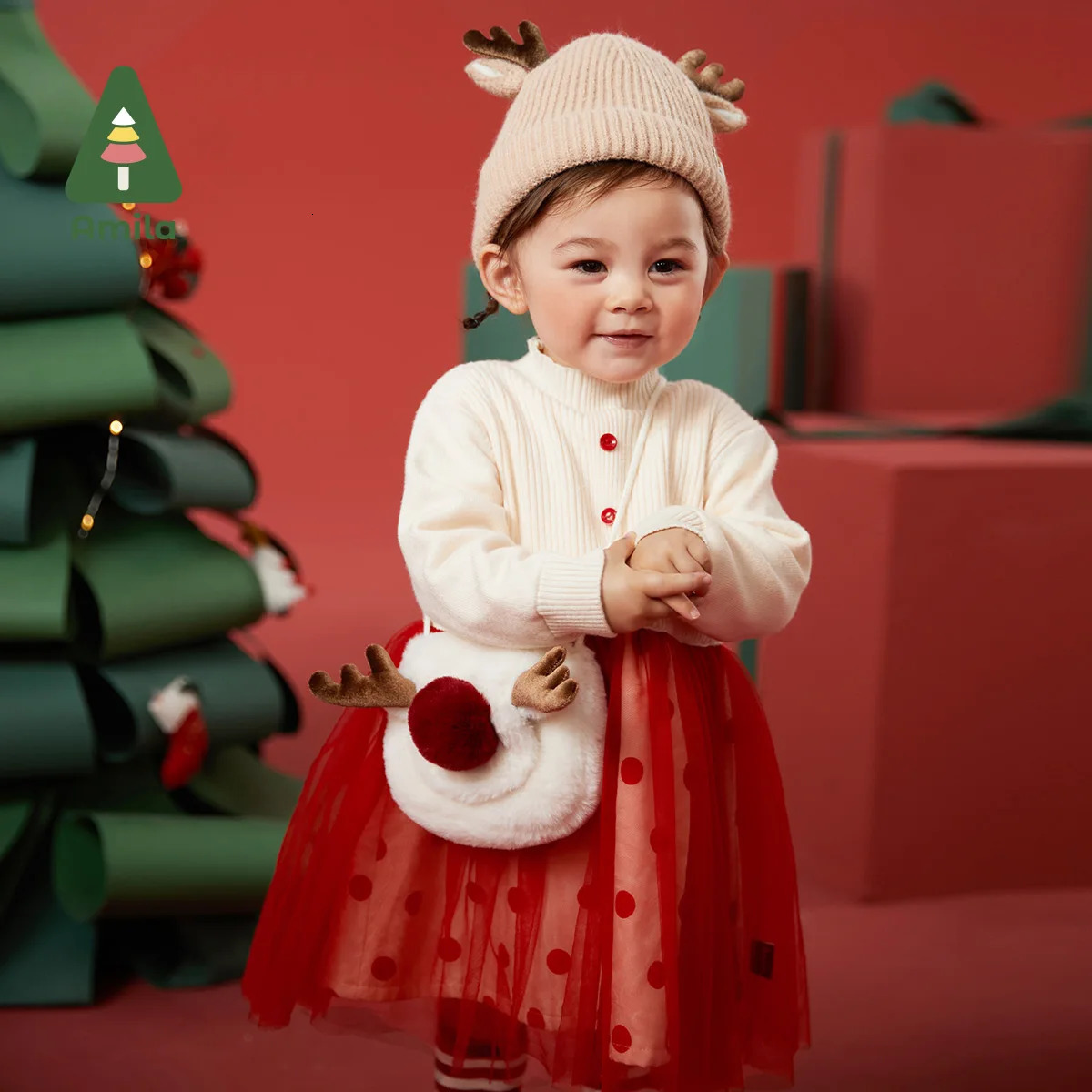 Amila Babys Dress Winter Boys and Girls Three Needle Methods Thick And Mesh Splicing Thickened Lining Dresses 241204