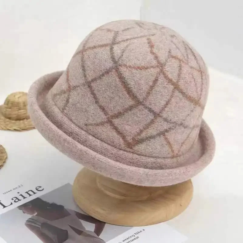 Retro style beige womens wool hat upturned ribbon closed Fedora hat womens winter hat blower church hat 241205