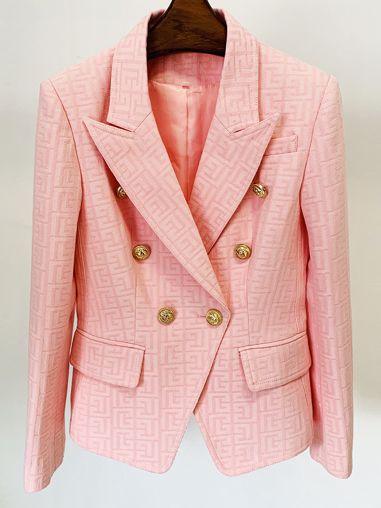 Newest Fashion Designer Jacket Women's Slim Fit Classic Lion Buttons Double Breasted Monogram Jacquard Blazer