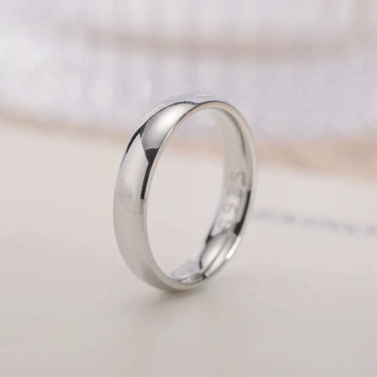18K Gold Plated Stainless Steel Ring Silver Anillos Mujer Couple Wedding Ring Bague Womens Acier Stainless Steel Bague 4mm W241205