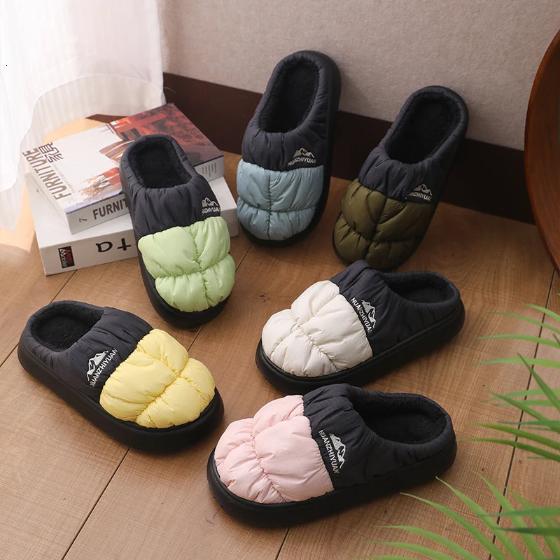 Women Winter Waterproof House Slippers Men Casual Home Indoor Plush Warm Shoes Couple Cozy Anti-Slip Outdoor Versatile Footwear