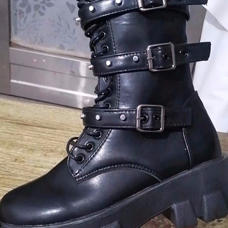Woman Brand Boots Winter New Pu Leather Platform Fashion Lace Up Punk Gothic Booties New Casual Work Shoes botines mujer 055f nk