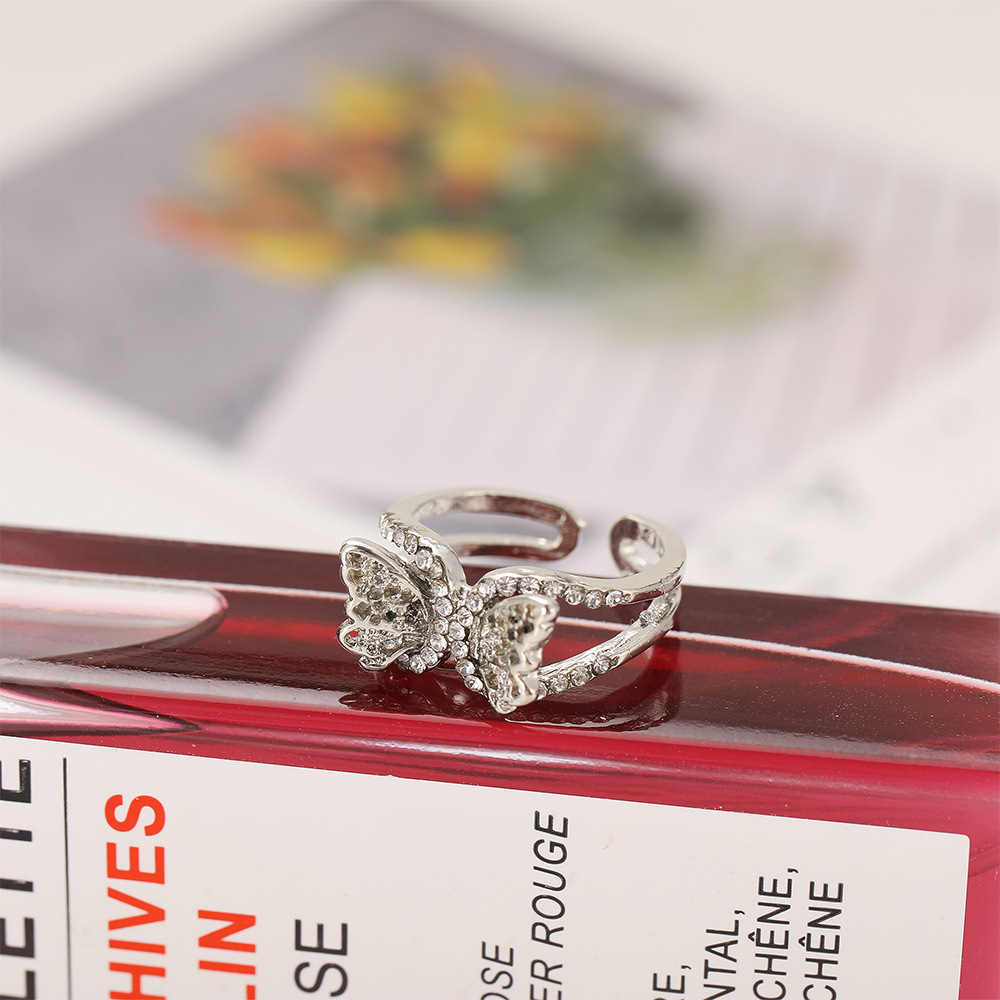 Creative super daffodil rhinestone full butterfly ring opening adjustable retro simple finger ring female
