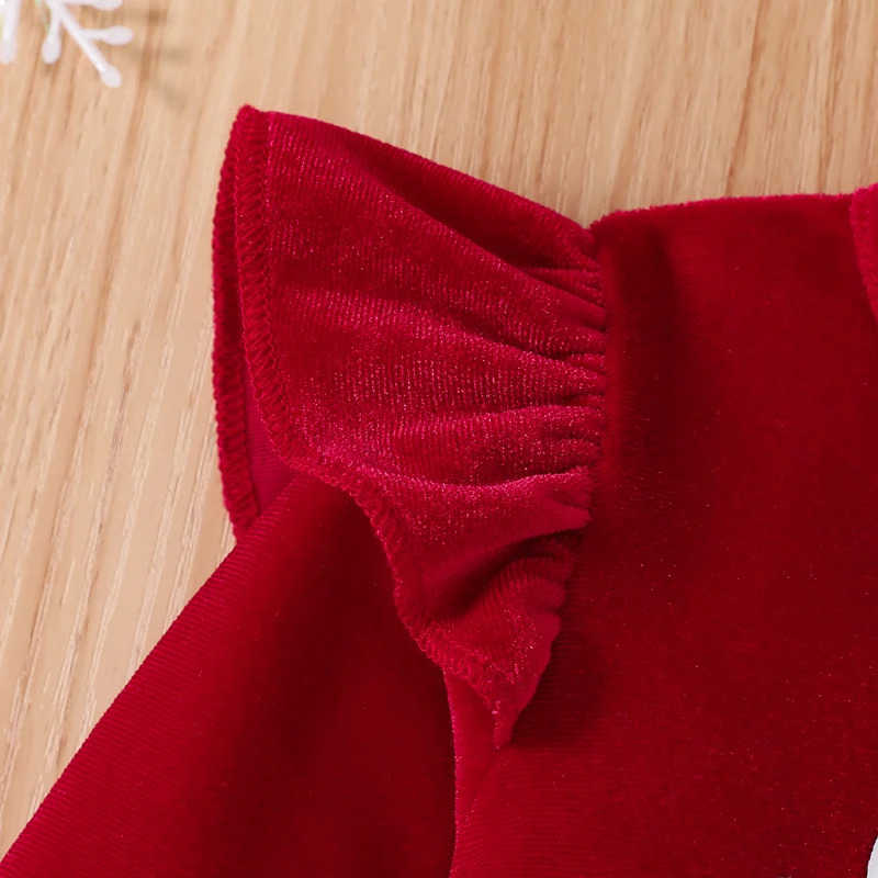 Infant Baby Girl Christmas Romper Set Long Sleeve Round Neck Ruffled Letters Print Jumpsuit + Flare Pants + HatXJ241205