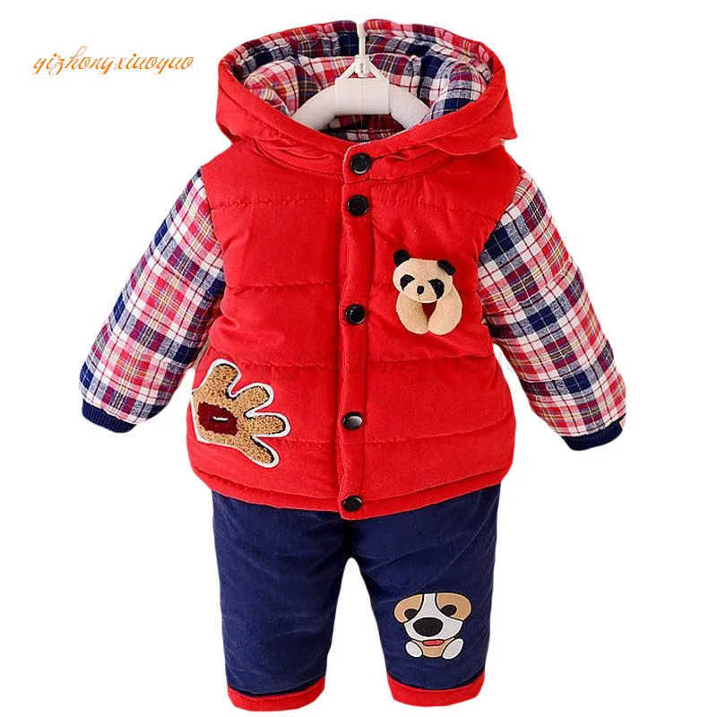 2021 Winter Autumn Kids Thicken Sets Baby Boys Plus Velvet Hoddies Coat+Pants Two Piece Suit Cotton Childrens Kids ClothesXJ241205
