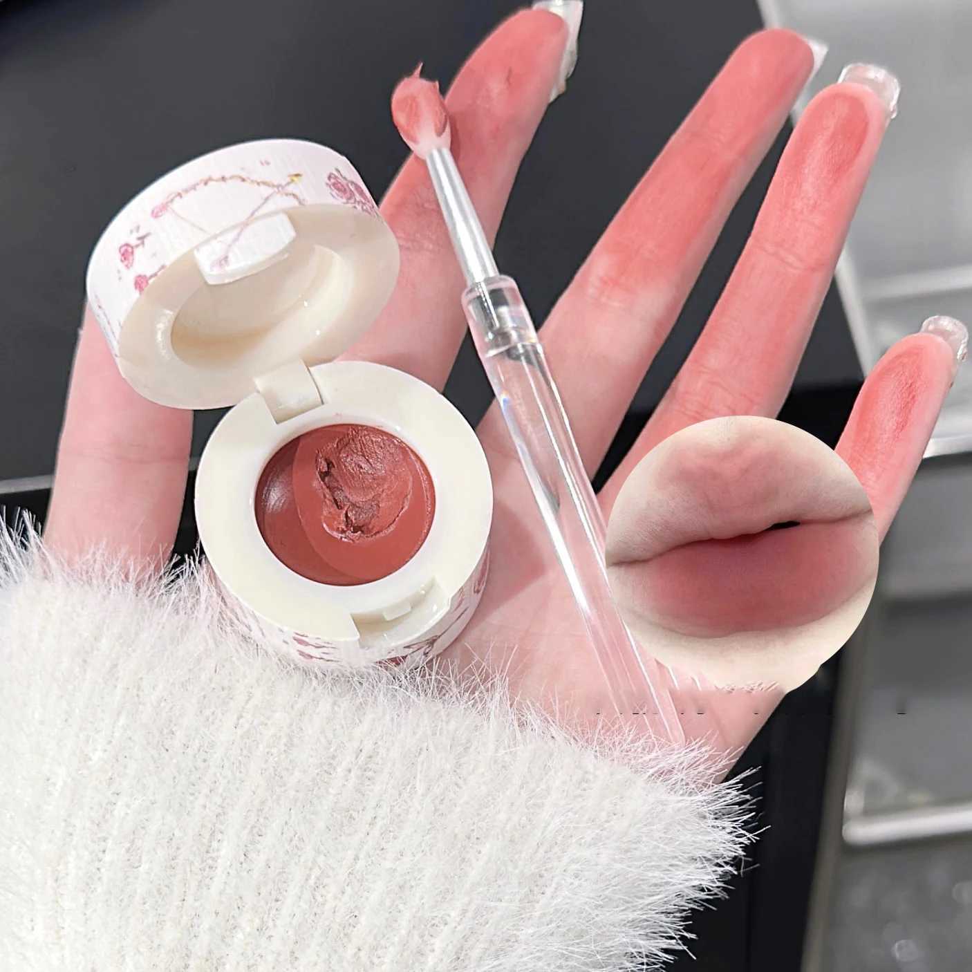 Mousse Canned Lip Glaze Mud Waterproof Liquid Lipstick Nude Pink Lips Cheek Tint Mud Makeup Lip Gloss With Lip Brush CosmeticsXJ241205