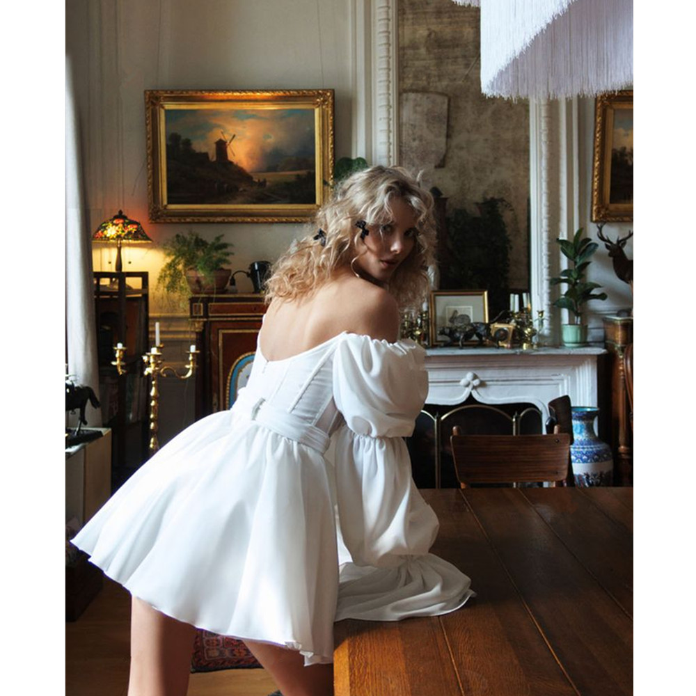 A-Line Short Wedding Party Dresses Off Shoulder Pleats Brides Party Gowns for Women Bridals Dress Customized