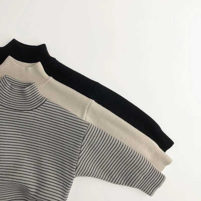 Milancel childrens sweater with fur lining boys sweater with half turtle neck girls knitted zipper W241205