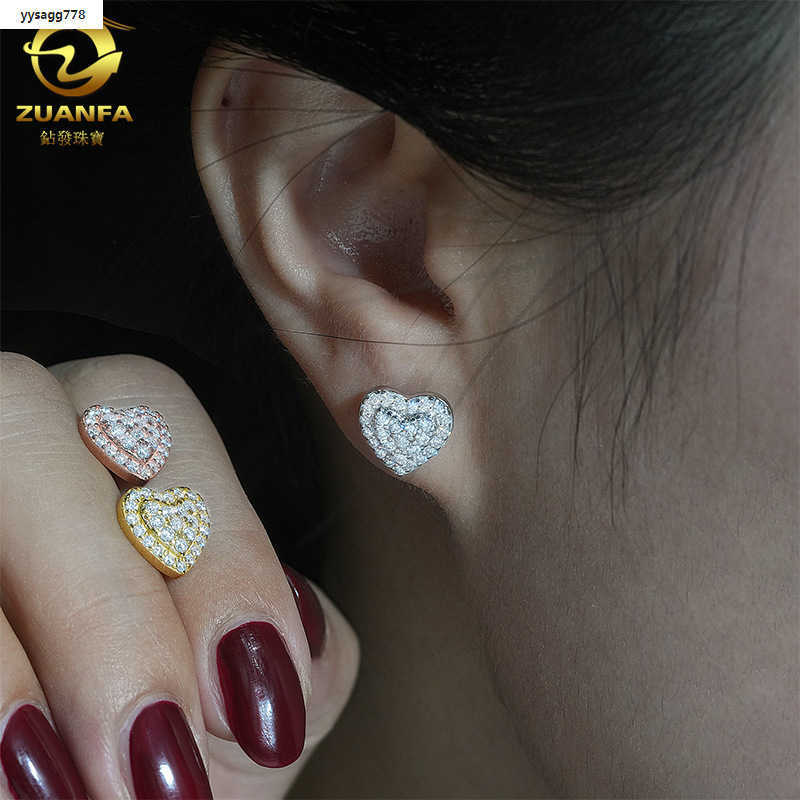 Personalized heart-shaped sier moissanite full set D-color VVS hip-hop male and female earrings