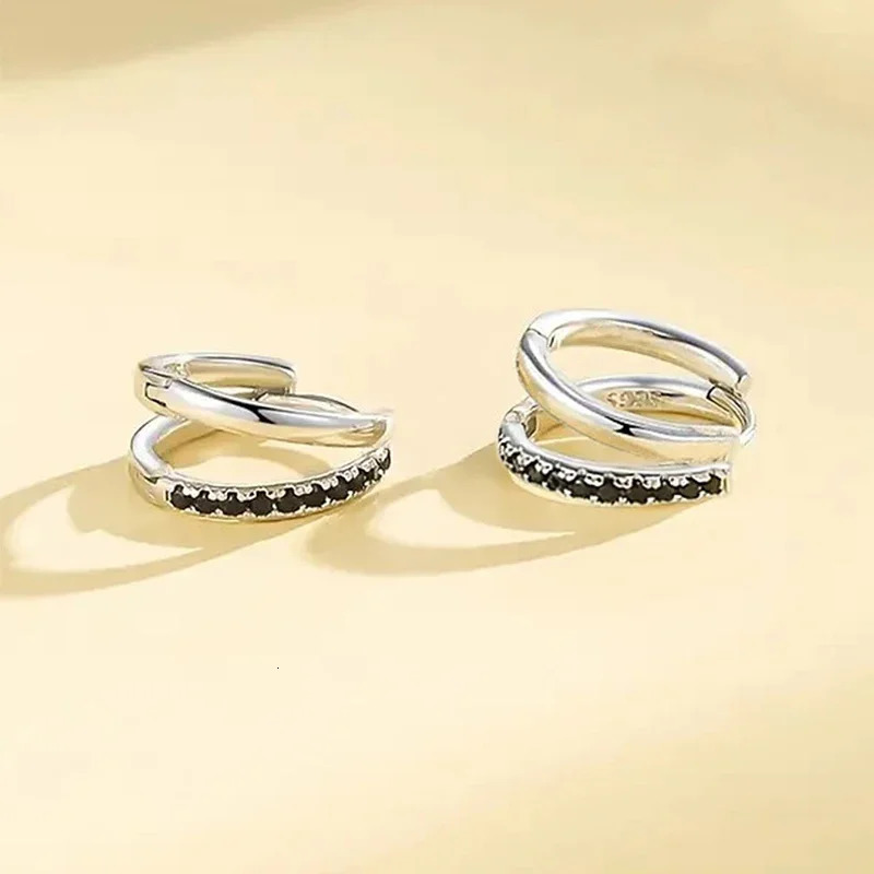 Huitan Novel Fork 925 Pure Silver Ring Earrings Womens Black CZ Versatile Accessories Shining Wedding Band Jewelry 241205