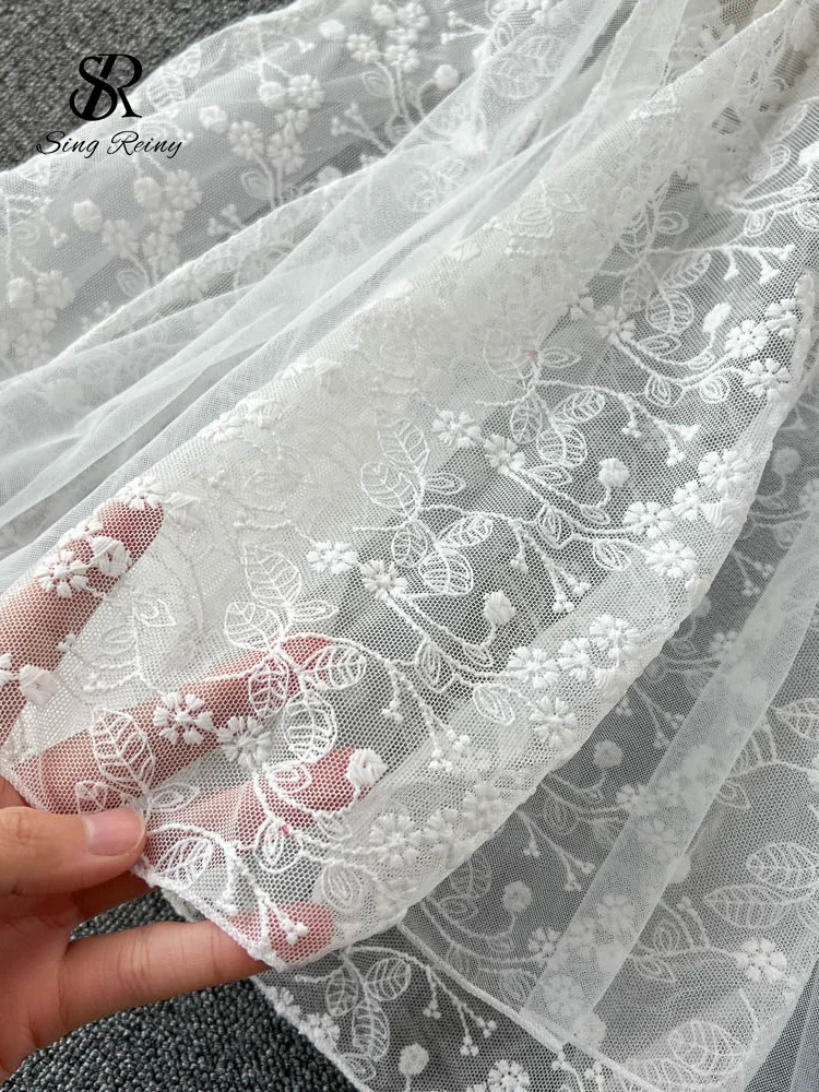 SINGREINY Summer Lace Ruffles Sheer Nightwear Women Sexy Embroidery Camis Slim Pajamas Backless Erotic Sensual Night Dress 241205