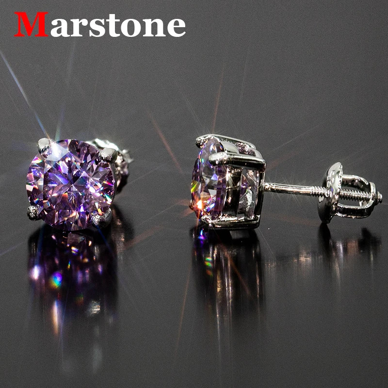 Purple red diamond screw earrings D color VVS 925 sterling silver white gold hip-hop earrings 241205