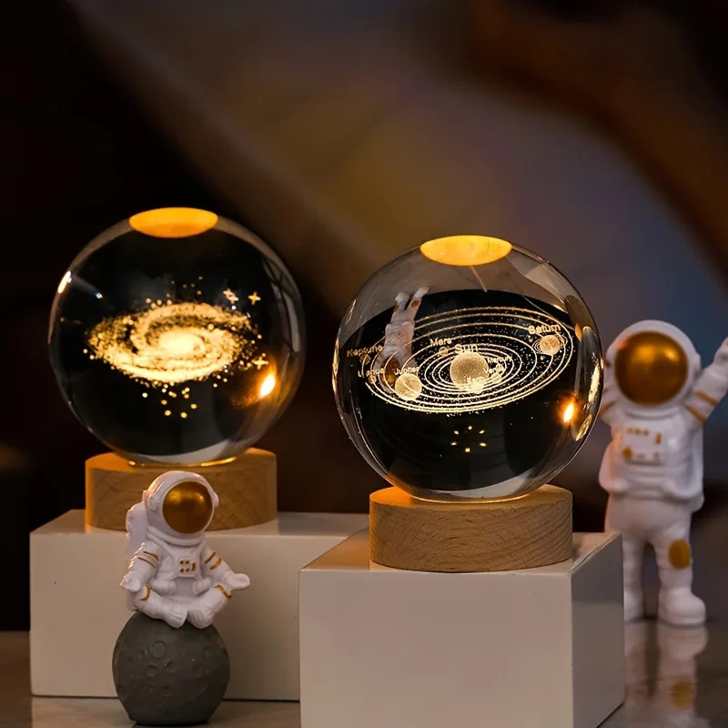 Crystal Ball LED Table Lamp USB Power 3D Moon Galaxy Decor Bedroom Night Lights For Living Room Desk Bedside Lamp Christmas Gift 241204