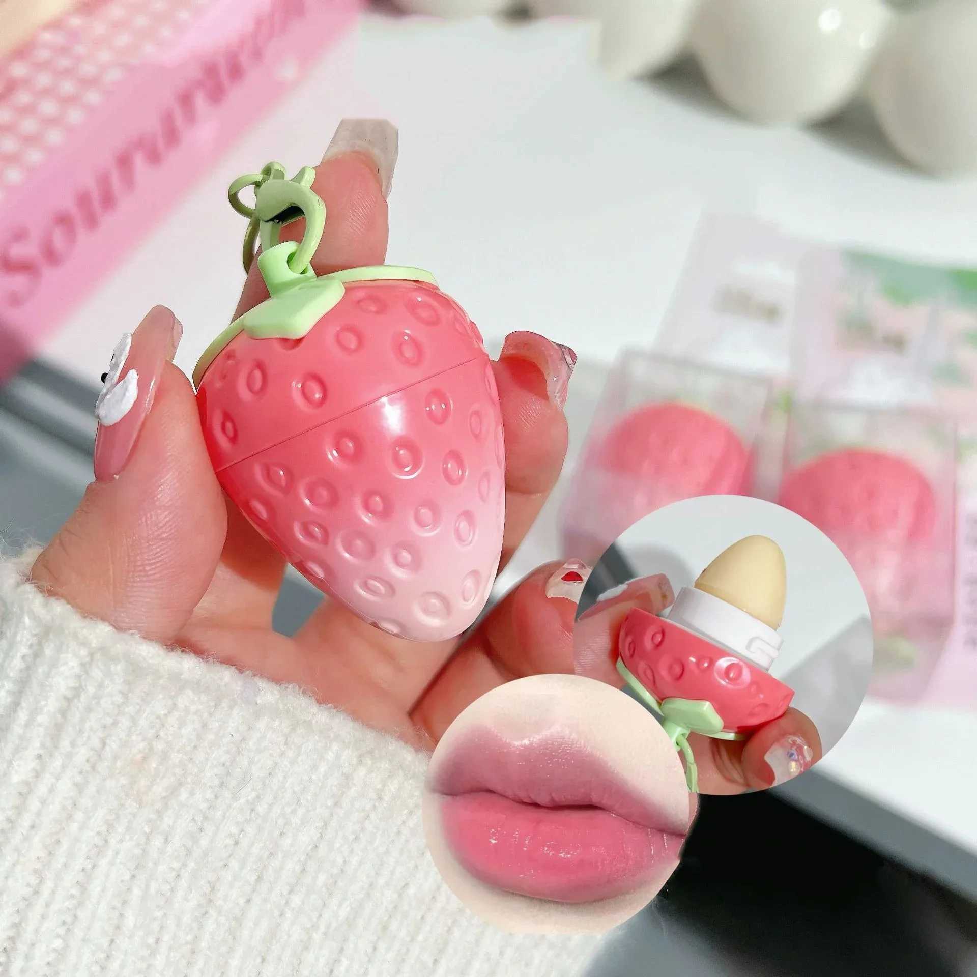 Mini Strawberry Warm Change Lip Balm Moisturizing Anti-dry Easy To Carry Anti-cracking Lipstick Colored Lip Tint Makeup GlossXJ241205
