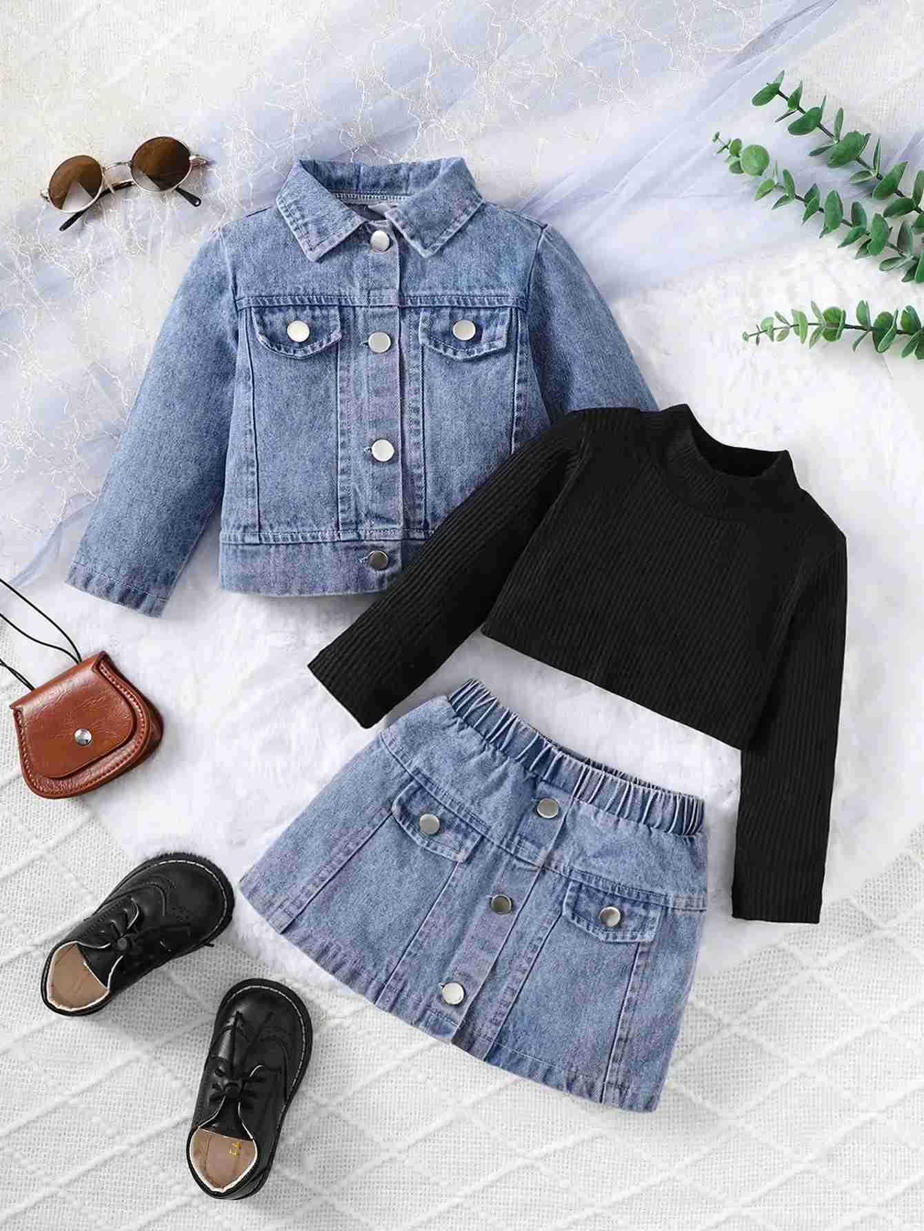 Baby Summer Comfortable Denim Casual Three Piece SetXJ241205