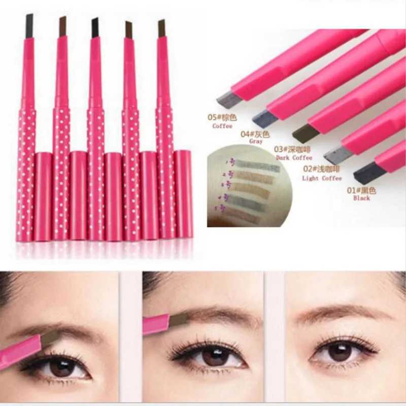 Waterproof durable 5-color black gray brown eyebrow pencil eyebrow liner powder shape makeup tool pen with template W241205