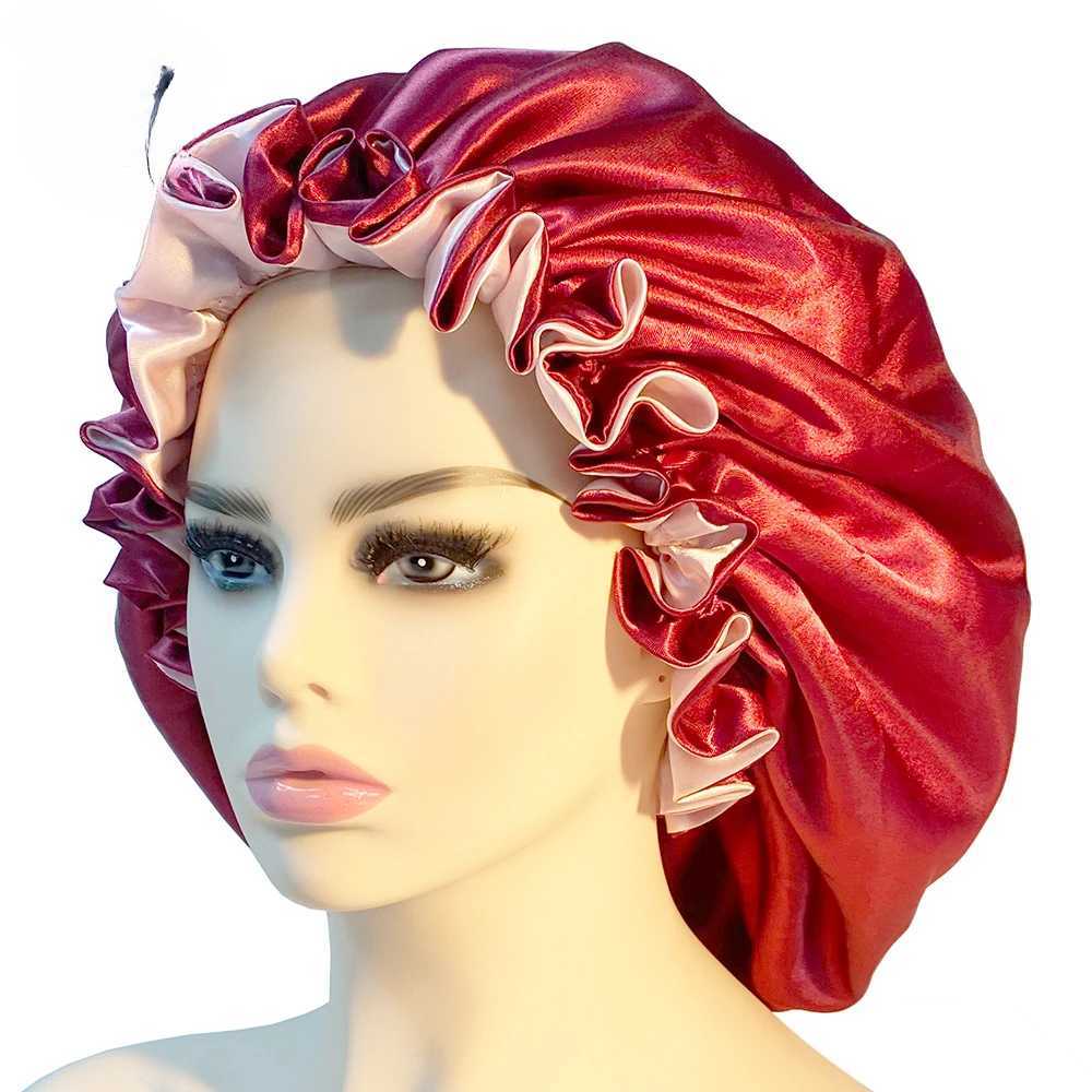 New Solid Color Bonnet Satin Reversible Sleeping C For Women Soft Hair Care Head Wr Cover Night Sleep Hat Chemo CsXJ241205