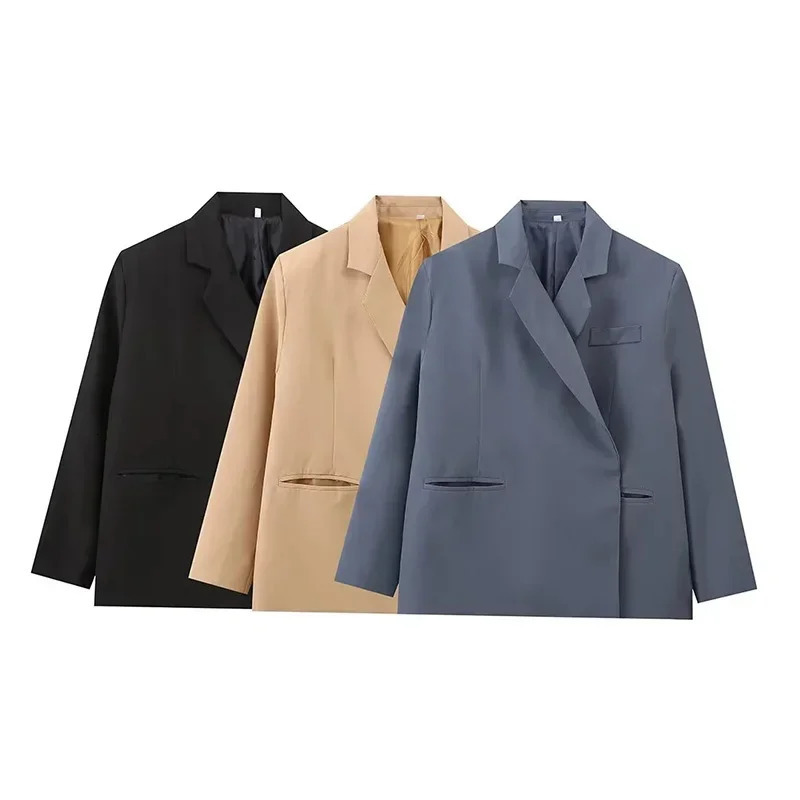 Fashion Casual Suits Blazer Coat Women Solid Lapel Office Loose Button Lady Jacket Autumn Oversize Chic Pocket Female Outerwear 241204