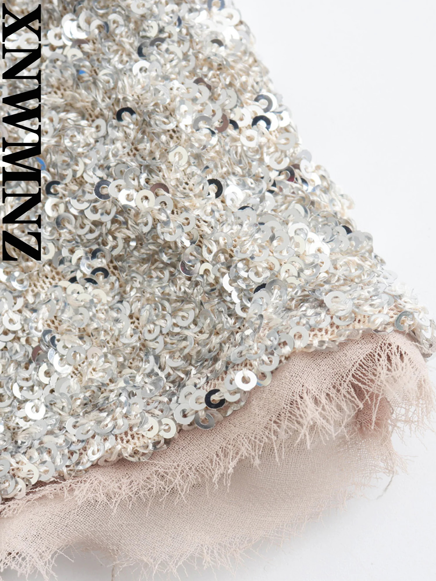 XNWMNZ Womens Fashion Sequin Slip Dress Women Party Style Thin Straps Open Back Slim Lining Female Midi Dresses 241205