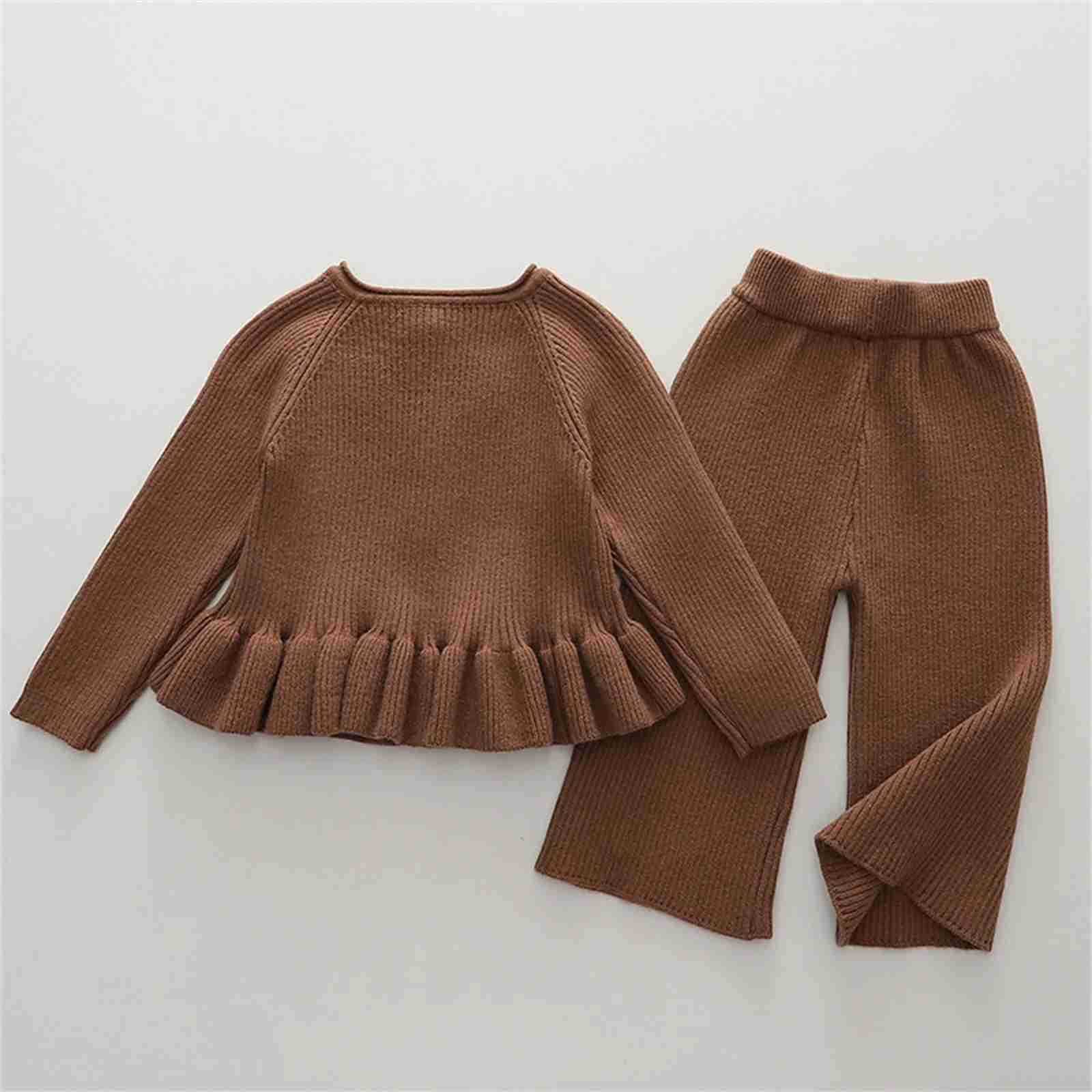 2PCS Baby Girls Fall Knit Outfits Long Sleeve Button Down Cardigan Tops + Pants Set Toddler Warm ClothesXJ241205