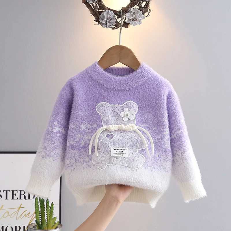 Fall Winter Baby Girls sweatshirt with fur long sleeves little girl zipper jacquard colored Knitwear HY09051 W241205