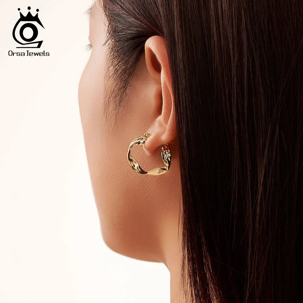 ORSA JEWELS Irregular Wave Line Simple Retro Earrings 925 Pure Silver Personalized Round Wave Ring Earrings 241205