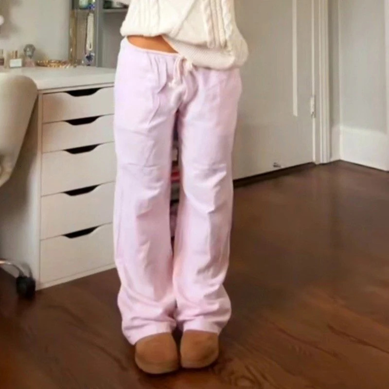 Comfy Loung Pants Streetwear Casual Tie Up Waist Wide Leg Trousers Y2K Vintage Striped Loose Pants Women Pajamas Sleepwear 241204