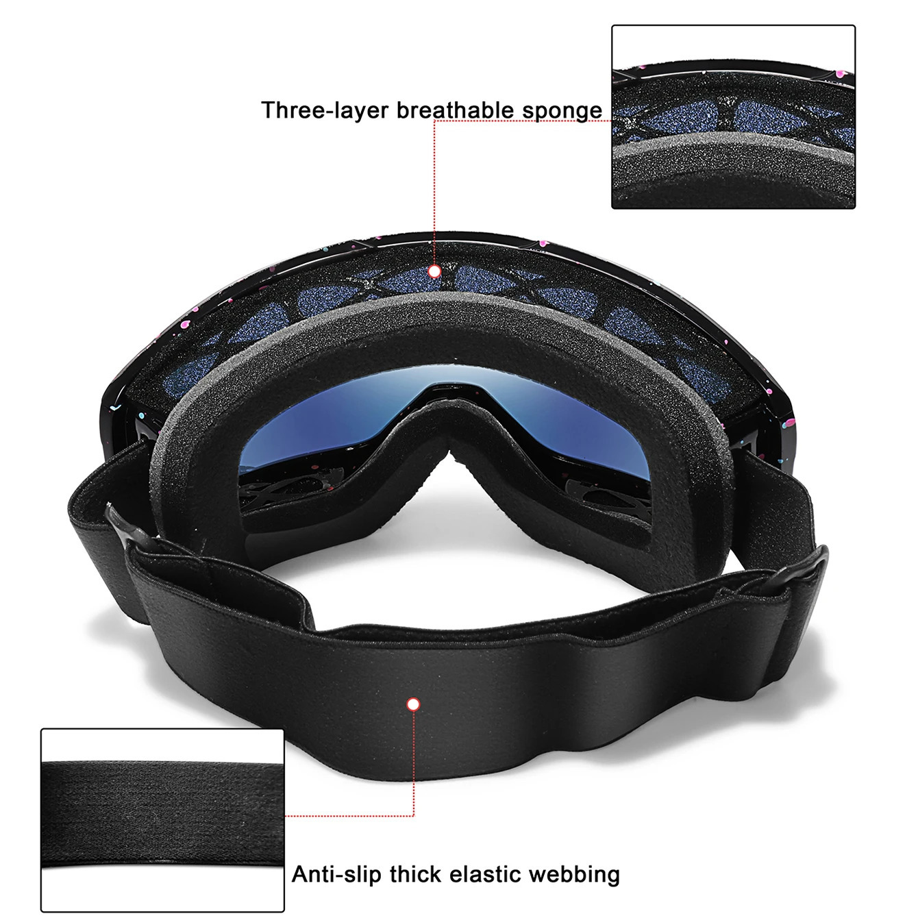 Snowboard Snowmobile Ski Goggles Outdoor Sport Windproof Double Layers Anti-fog UV400 Eyewer Big Ski Mask 241204