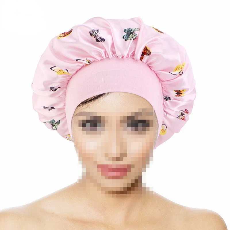 Multi-functional Printing Satin Bonnet for Women Elastic Wide Band Night Sleep Satin Hat Chemo Cs Hair Fashion Head WrXJ241205