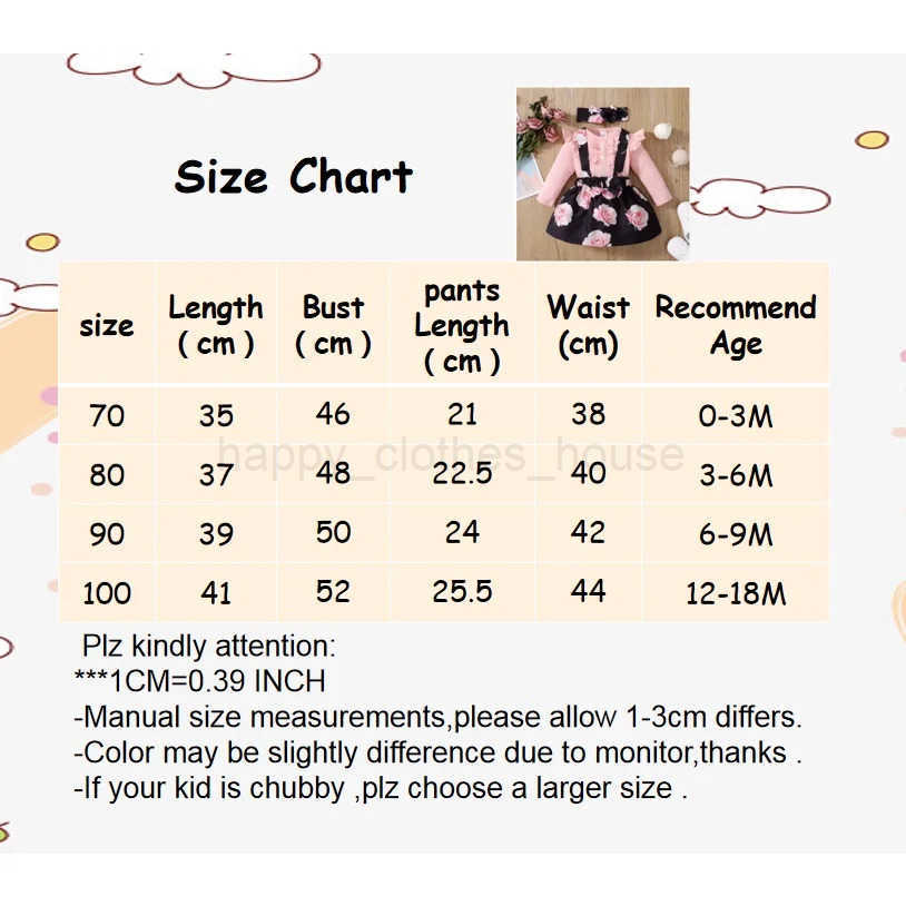 3PCS Baby Girl Dress Set Long Sleeves Bodysuit+Rose Floral Suspender Skirt+Headband Fashion Outfits for Toddlers 0-18 MonthsXJ241205