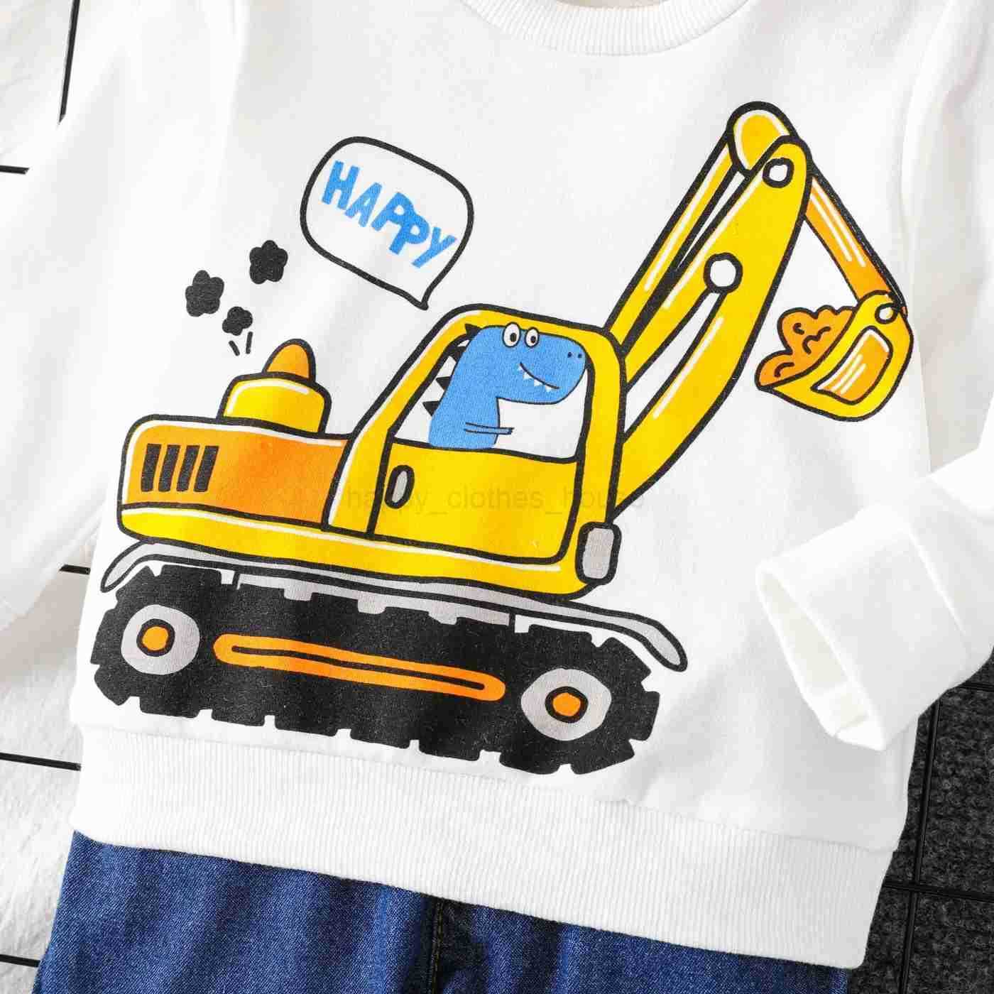 2pcs Baby Boy Vehicle Print Long Sleeve Set Soft and Comfortable Perfect for Outings and Daily Wear Basic SleXJ241205