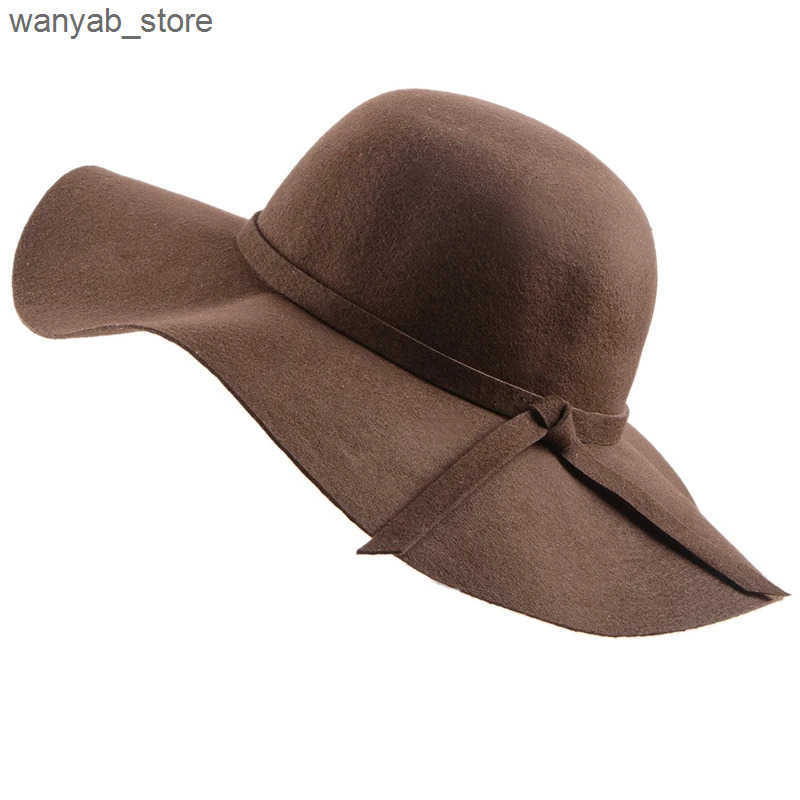 Cloches Home>Products>Quality>Wool>Fashion New Retro Womens Soft Padded Wide Brim Felt Fedora Cloche Hat L240910